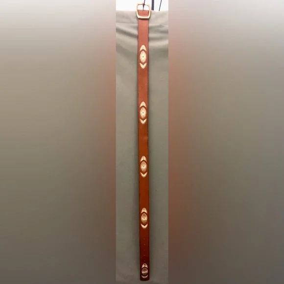 Brown Leather Western/BOHO Belt with Gold Buckle SZ L - Picture 4 of 7